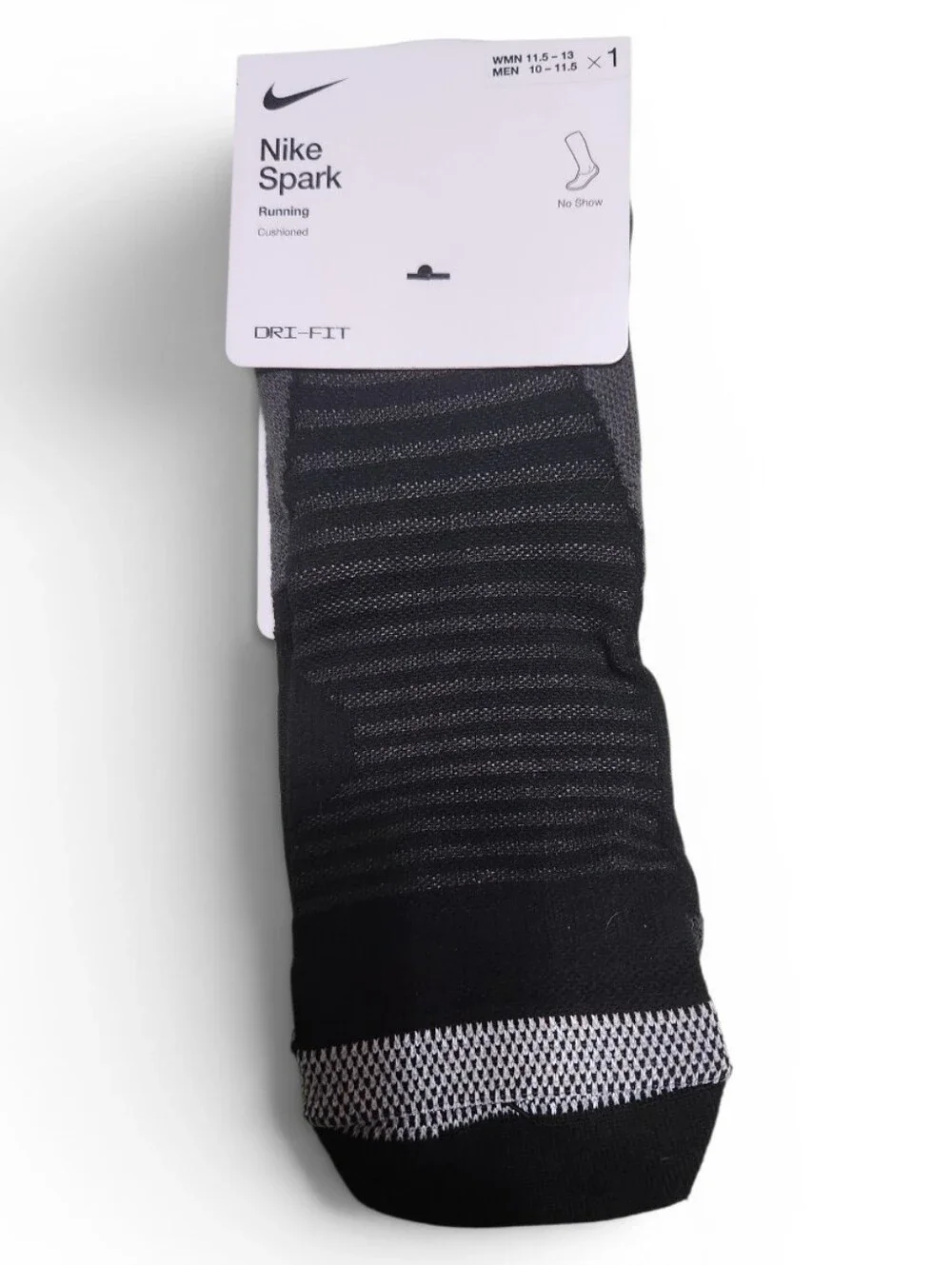 NIKE SPARK No-Show Sock Charcoal Gray Womens Size 11.5 - 13 Mens Size 10 - 11.5